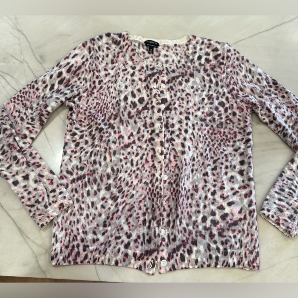 Talbots Charming Cardigan Animal Print Sz M - Picture 2 of 8